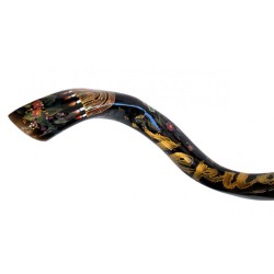 Collectors Hand Painted Yemenite Shofar Menorah | Decorated Shofars