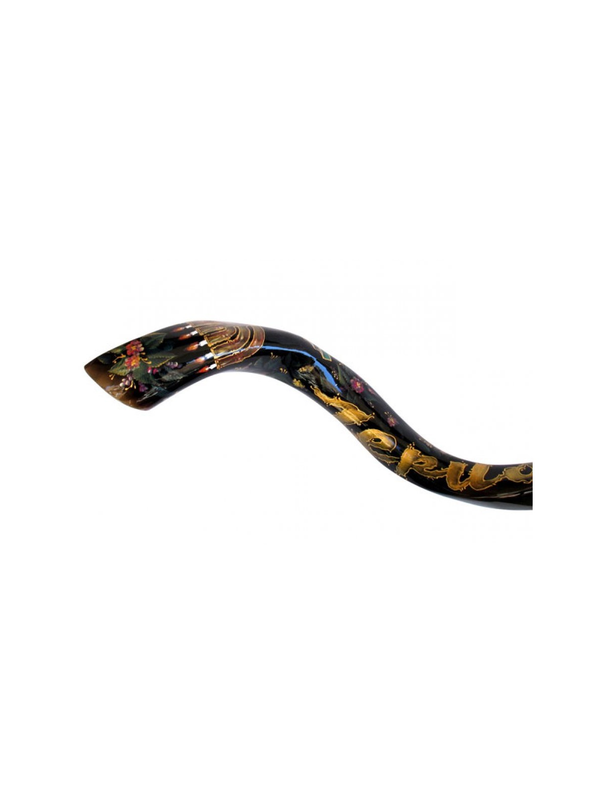 Collectors Hand Painted Yemenite Shofar Menorah | Decorated Shofars