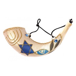 Painted Fish Design Anointing Rams Horn Shofar | Decorated Shofars