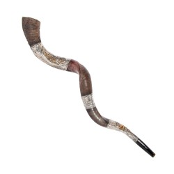 Decorative Yemenite Shofar with Sterling ... | Sterling Silver Shofars