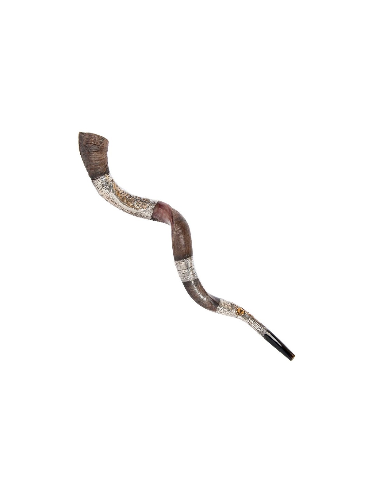 Decorative Yemenite Shofar with Sterling ... | Sterling Silver Shofars