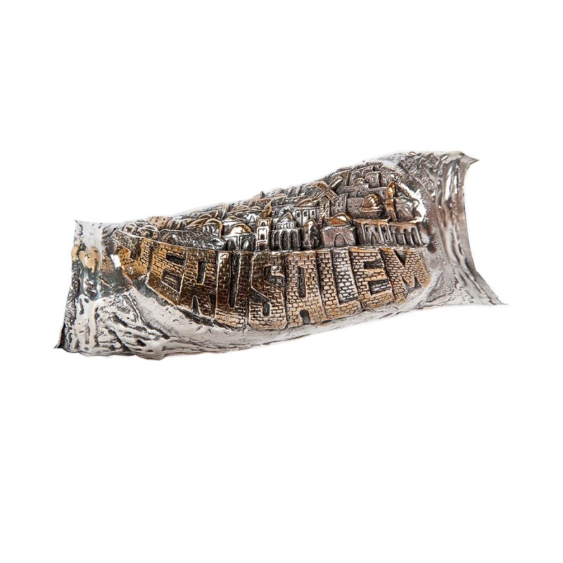 Decorative Yemenite Shofar with Sterling ... | Sterling Silver Shofars