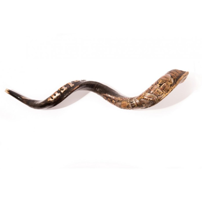 Hand Sculpted Yemenite Shofar Jerusalem | Decorated Shofars