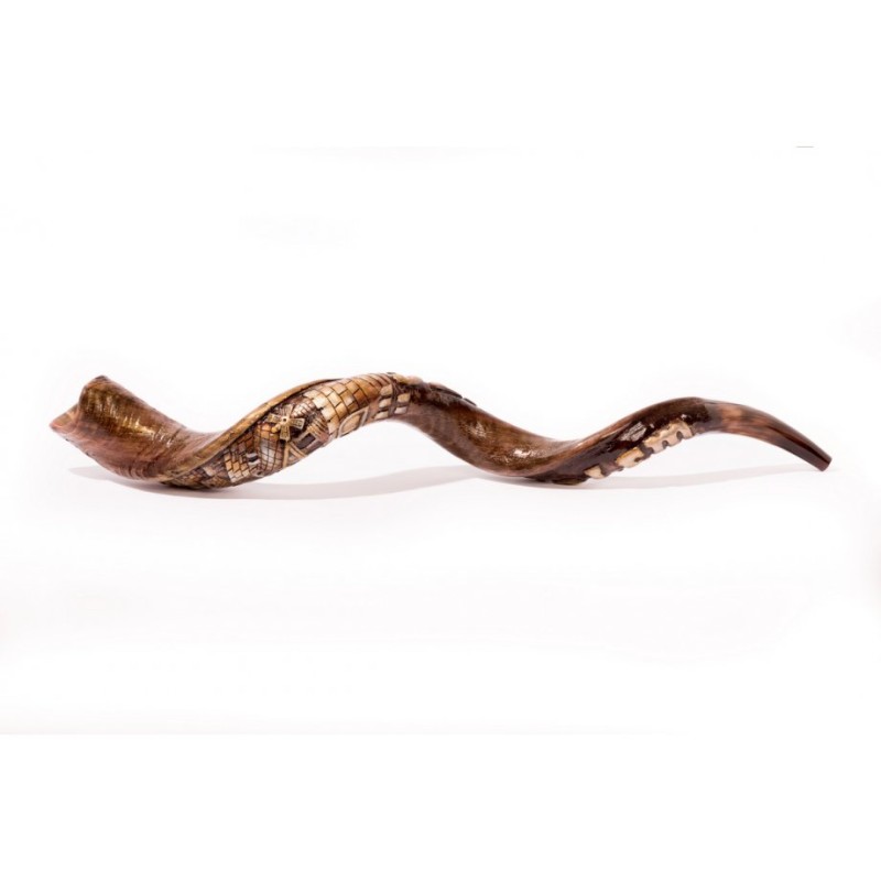 Hand Sculpted Yemenite Shofar Jerusalem | Decorated Shofars