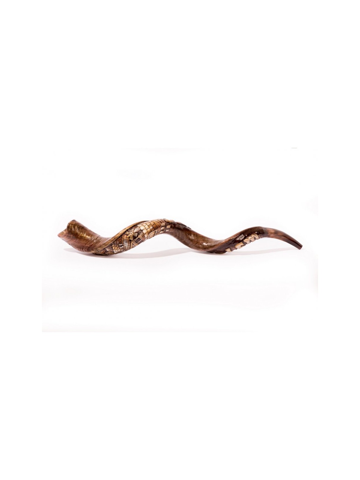 Hand Sculpted Yemenite Shofar Jerusalem | Decorated Shofars