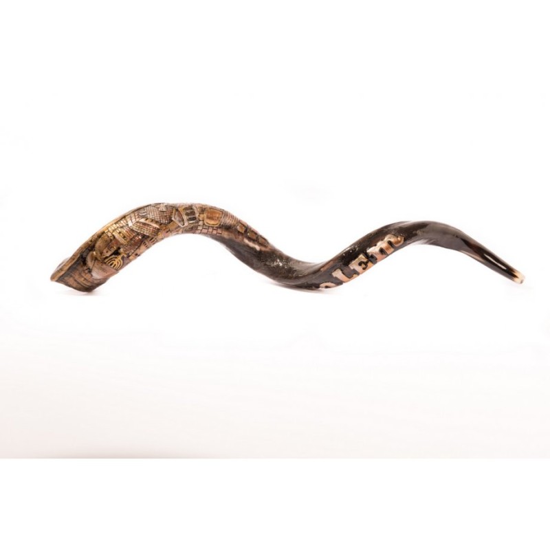Hand Sculpted Yemenite Shofar Jerusalem | Decorated Shofars