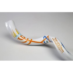 Hand Painted Yemenite Shofar with 7 Branch Meno... | Decorated Shofars