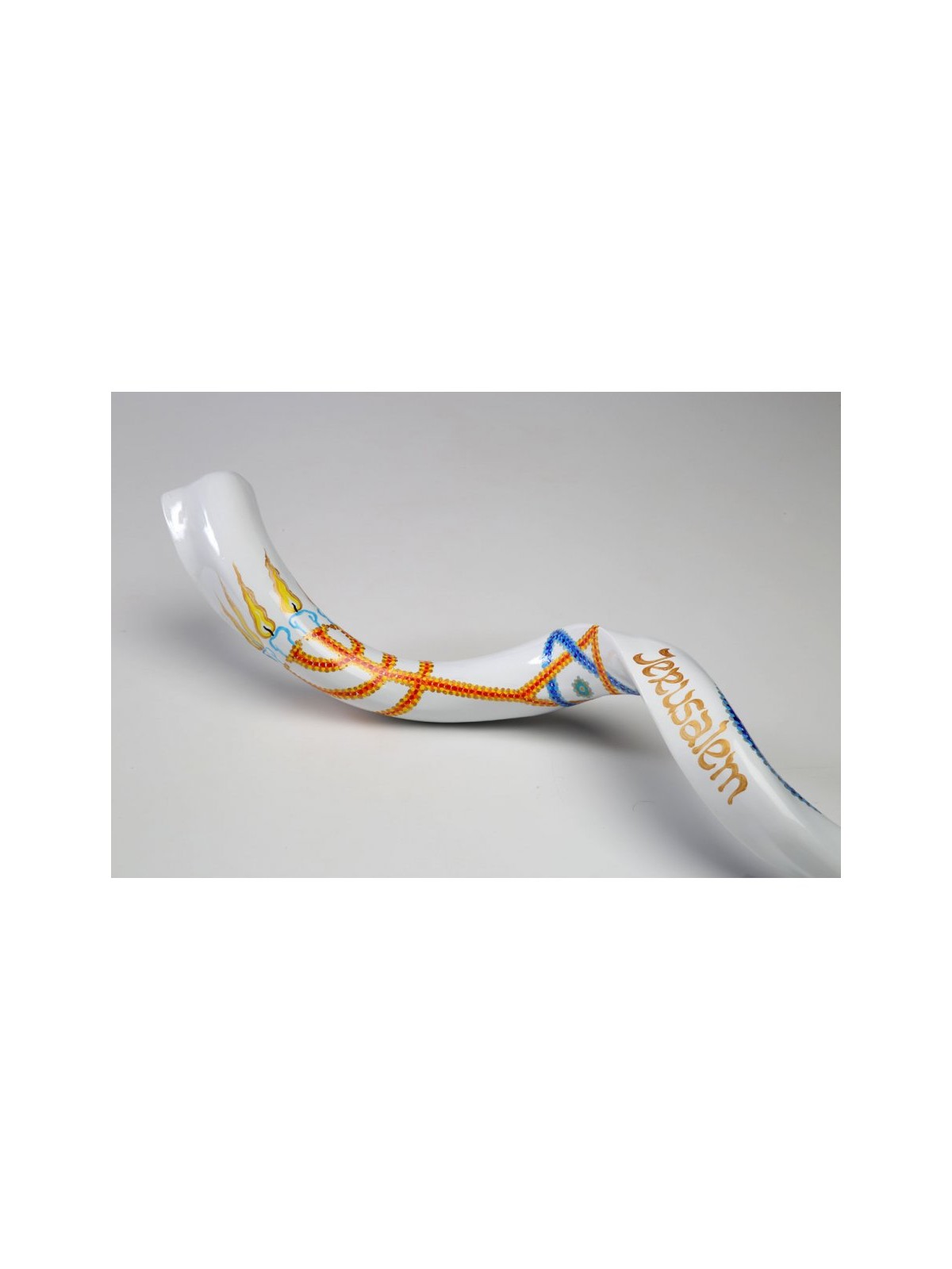 Hand Painted Yemenite Shofar with 7 Branch Meno... | Decorated Shofars