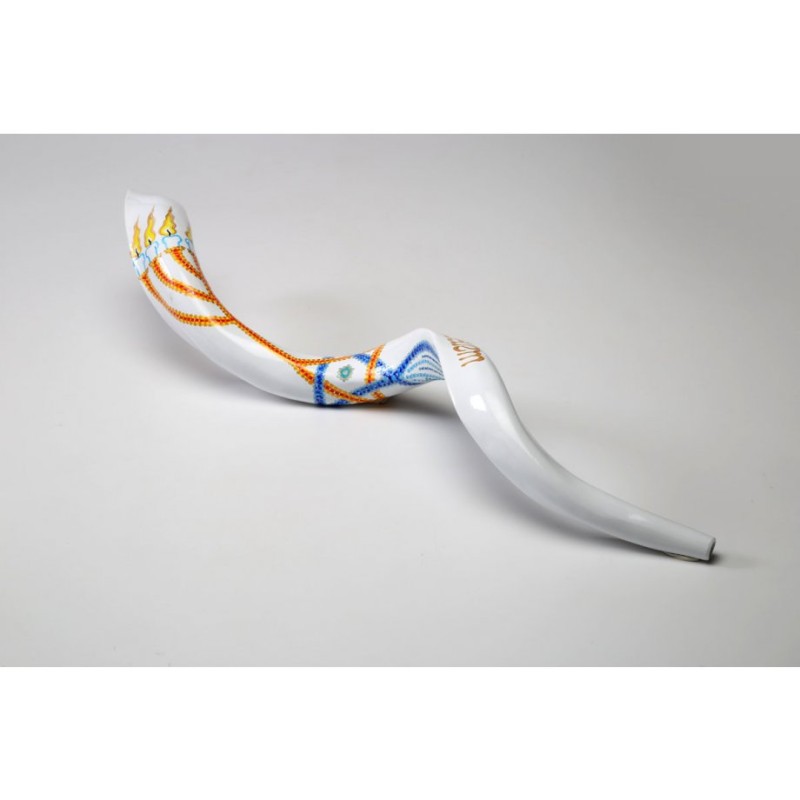 Hand Painted Yemenite Shofar with 7 Branch Meno... | Decorated Shofars