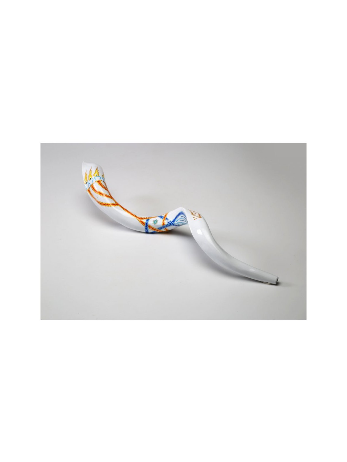 Hand Painted Yemenite Shofar with 7 Branch Meno... | Decorated Shofars