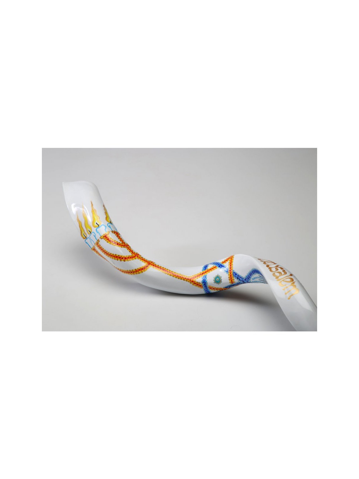 Hand Painted Yemenite Shofar with 7 Branch Meno... | Decorated Shofars