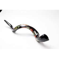 Hand Painted Yemenite Shofar with Pomegranates | Decorated Shofars