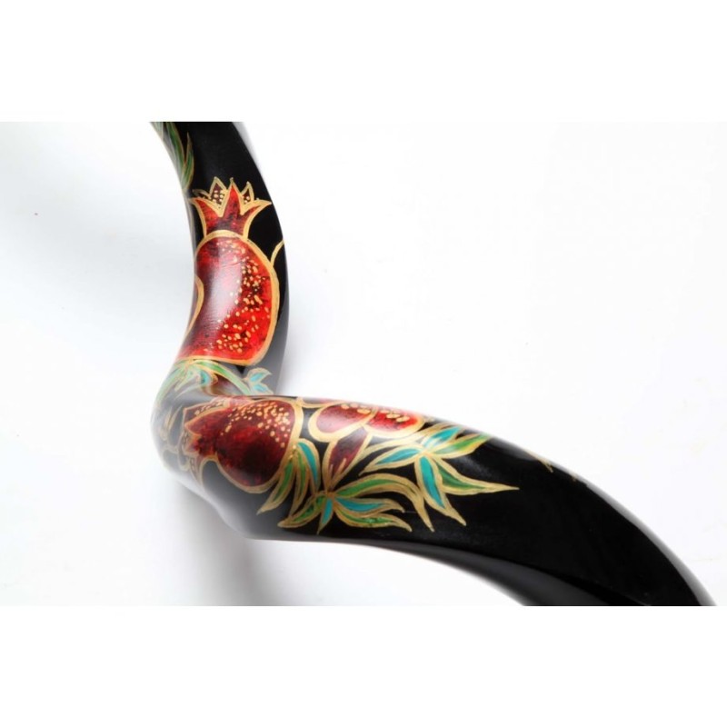 Hand Painted Yemenite Shofar with Pomegranates | Decorated Shofars