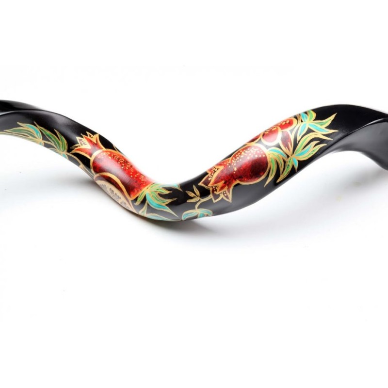 Hand Painted Yemenite Shofar with Pomegranates | Decorated Shofars