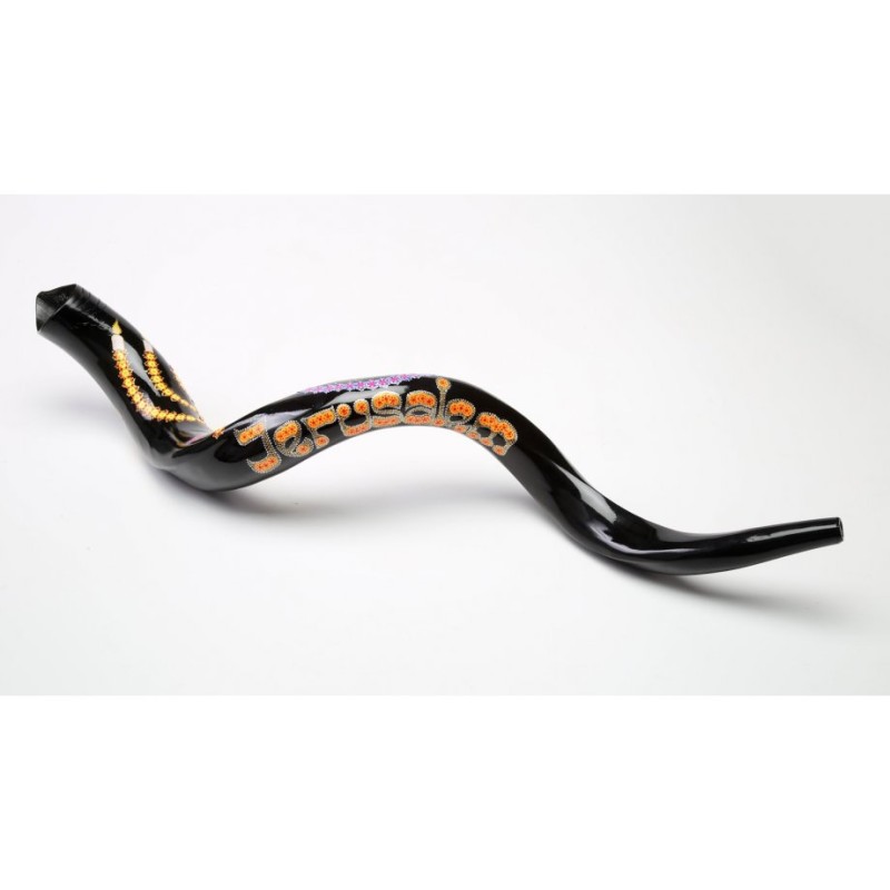 Hand Painted Yemenite Shofar with Star Menorah ... | Decorated Shofars