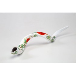 Hand Painted Yemenite Shofar with Pomegranates ... | Decorated Shofars