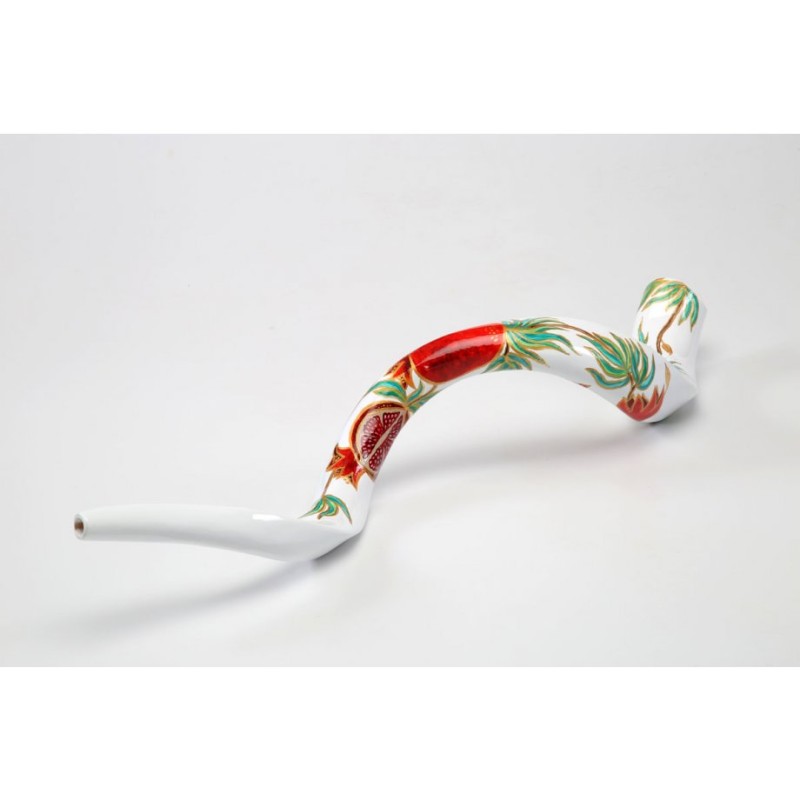 Hand Painted Yemenite Shofar with Pomegranates ... | Decorated Shofars