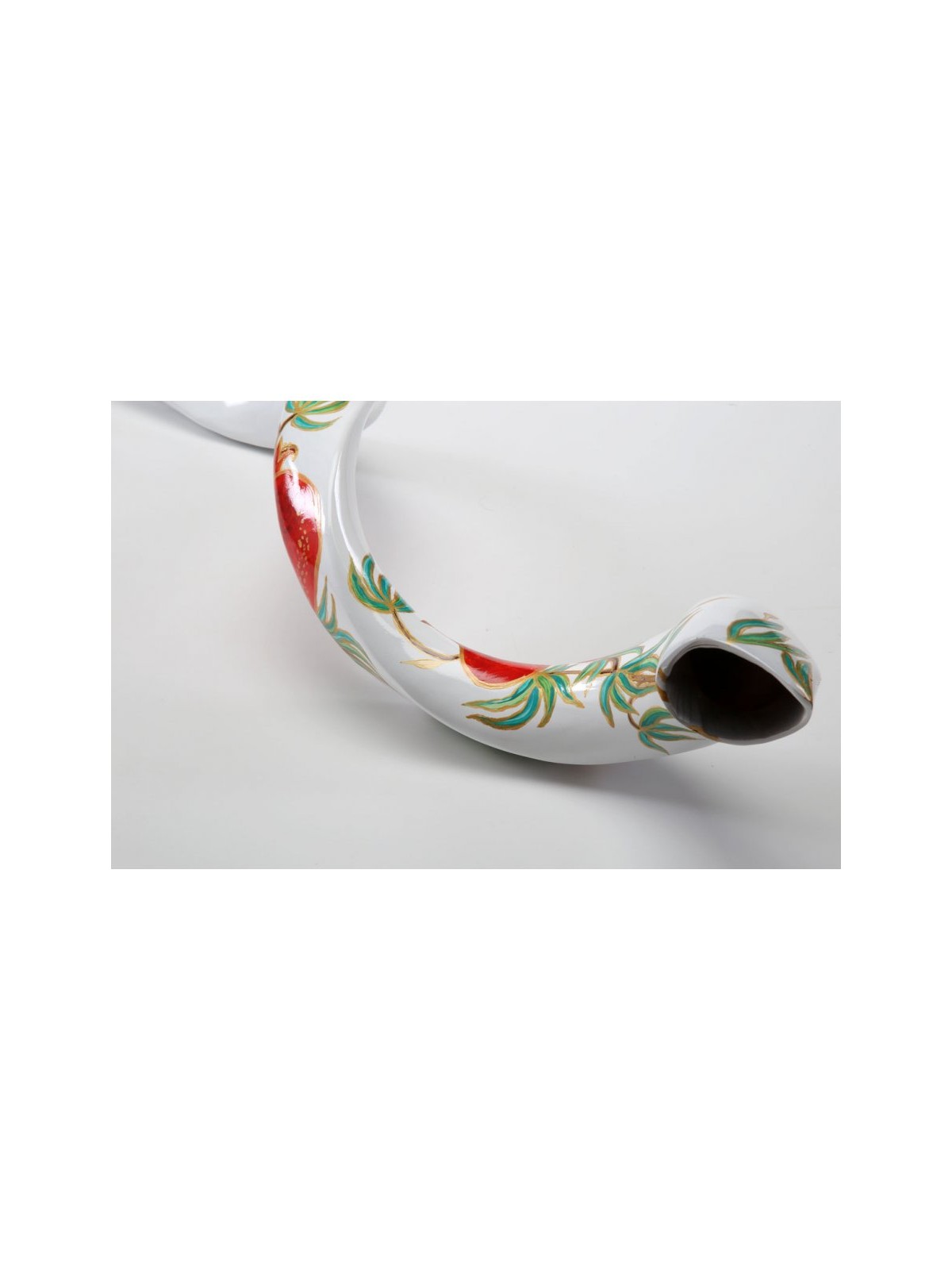 Hand Painted Yemenite Shofar with Pomegranates ... | Decorated Shofars