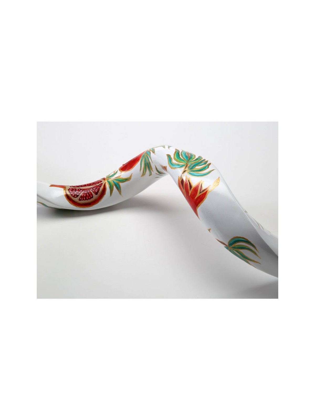 Hand Painted Yemenite Shofar with Pomegranates ... | Decorated Shofars
