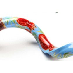 Hand Painted Yemenite Shofar with Lively Pomegr... | Decorated Shofars