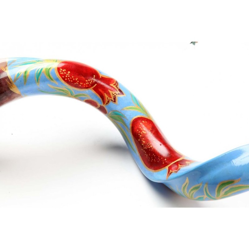 Hand Painted Yemenite Shofar with Lively Pomegr... | Decorated Shofars