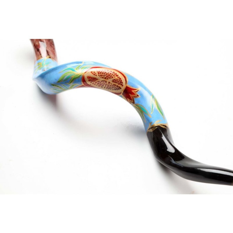 Hand Painted Yemenite Shofar with Lively Pomegr... | Decorated Shofars
