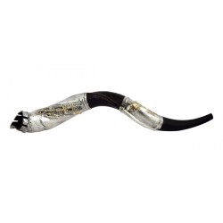 Shofar yéménite en argent coupé en couronne Jérusalem | Shofars en argent sterling