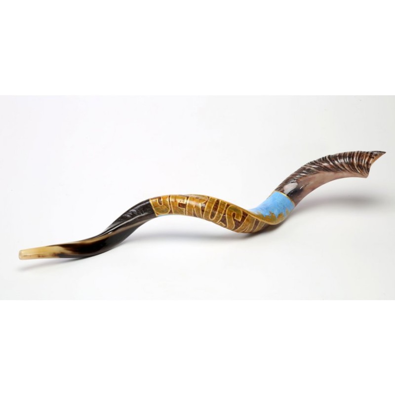 Hand Painted Yemenite Shofar Jerusalem | Decorated Shofars