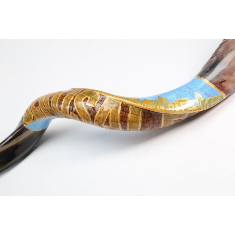 Hand Painted Yemenite Shofar Jerusalem | Decorated Shofars