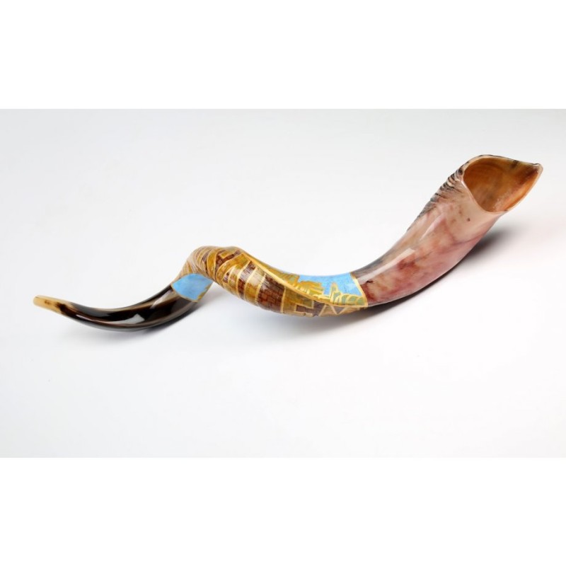 Hand Painted Yemenite Shofar Jerusalem | Decorated Shofars