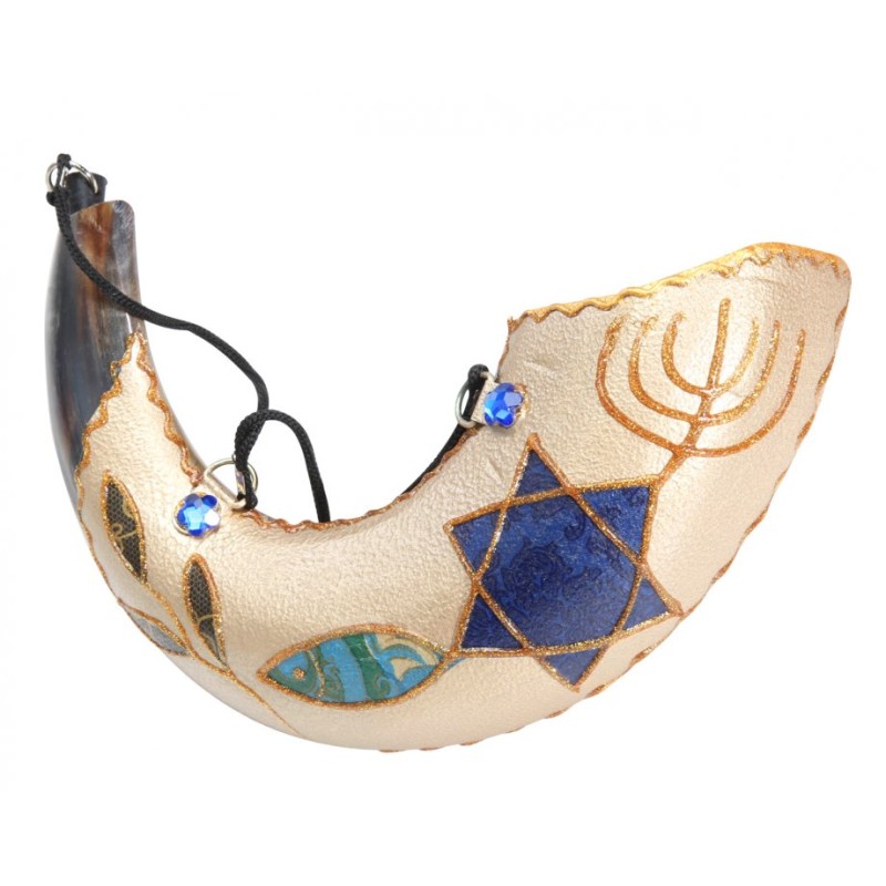 Anointing Painted Rams Horn Shofar Fish Design | Decorated Shofars