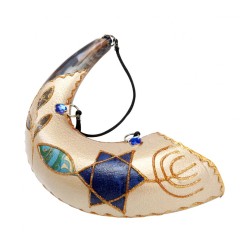 Anointing Painted Rams Horn Shofar Fish Design | Decorated Shofars