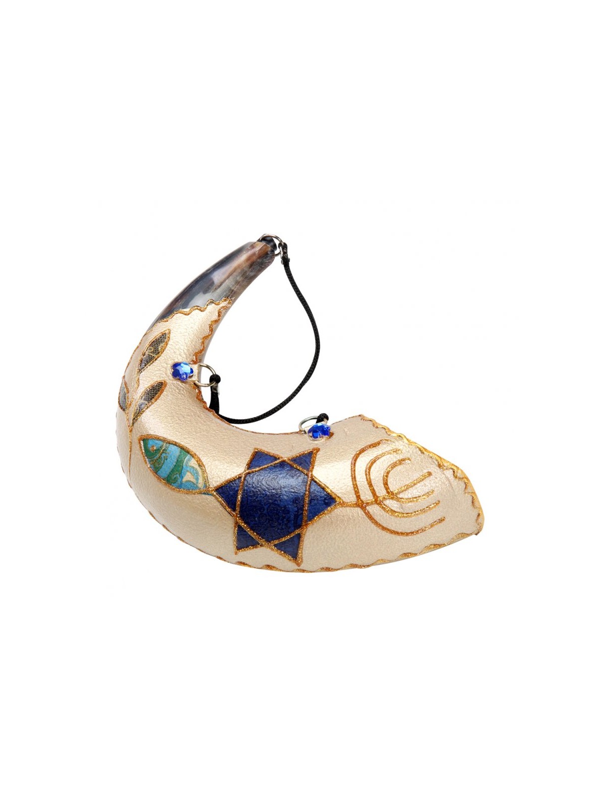 Anointing Painted Rams Horn Shofar Fish Design | Decorated Shofars