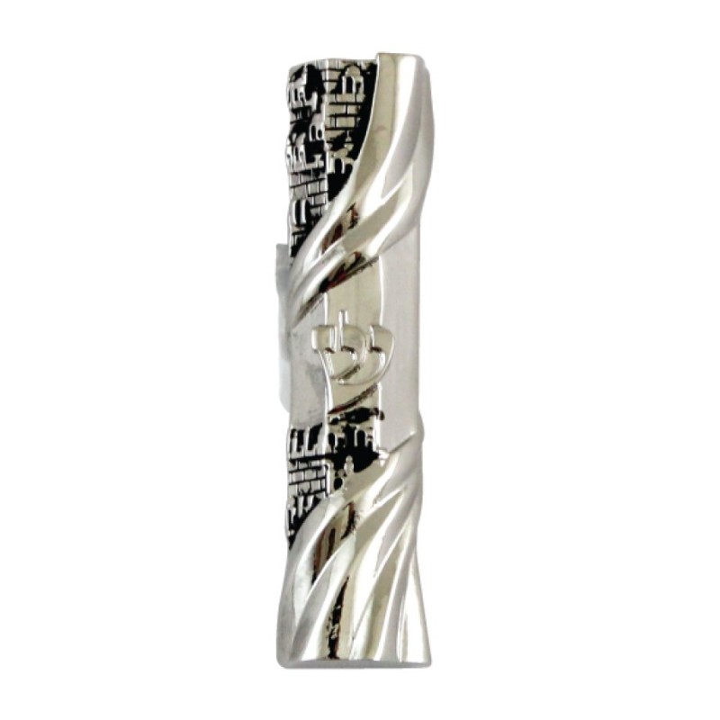 Nickel Plated Rounded Car Mezuzah %96 White with Jeru... | Car Mezuzah