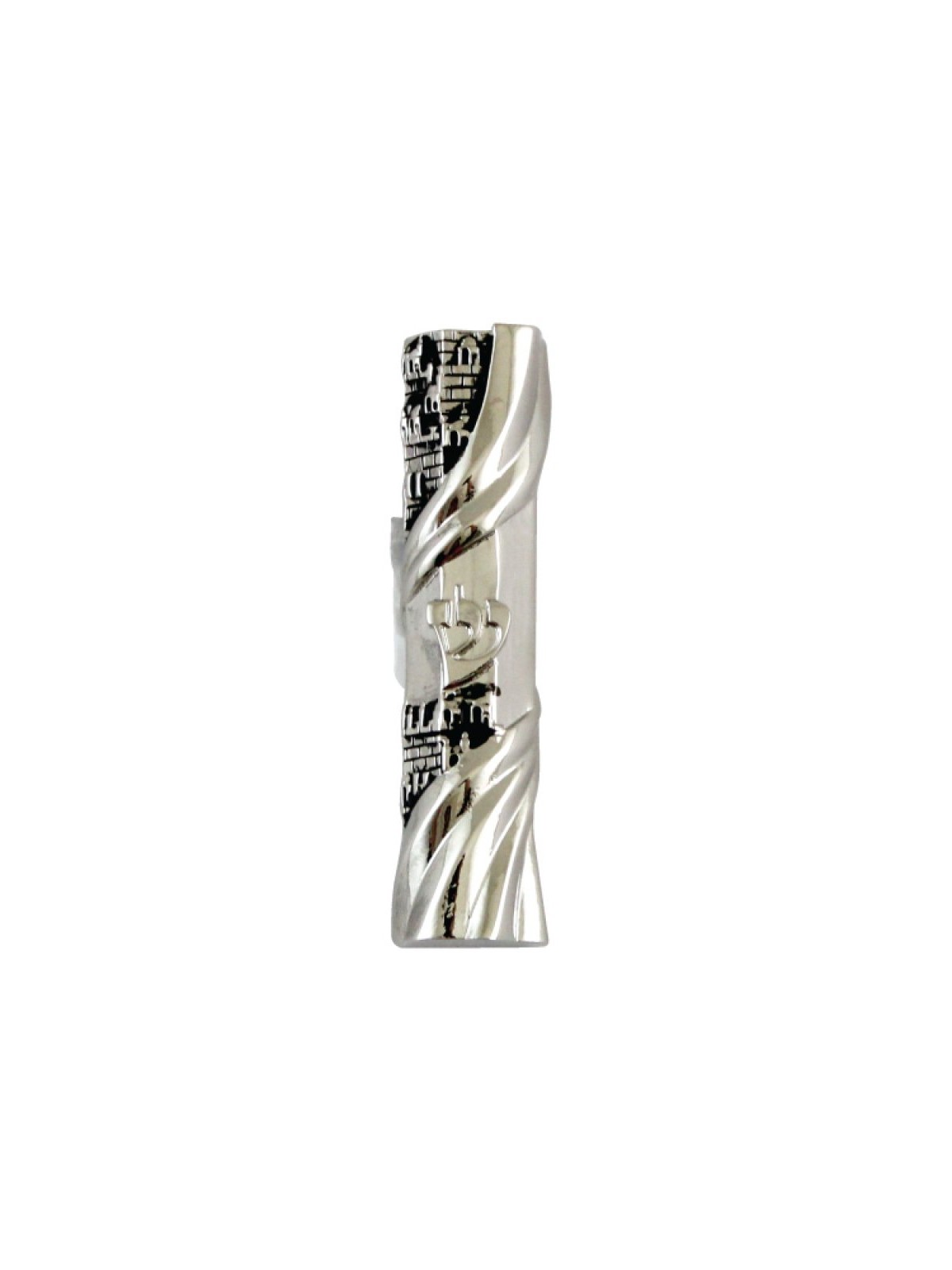 Nickel Plated Rounded Car Mezuzah %96 White with Jeru... | Car Mezuzah