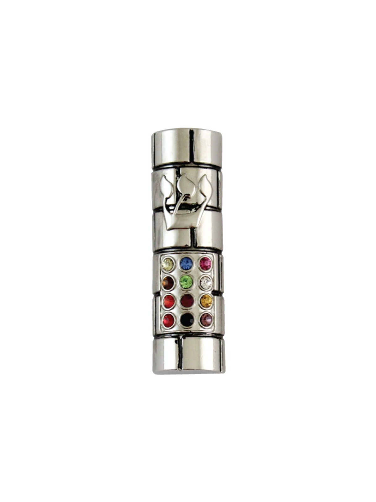 Nickel Plated Rounded Car Mezuzah Colorful Breastplat... | Car Mezuzah