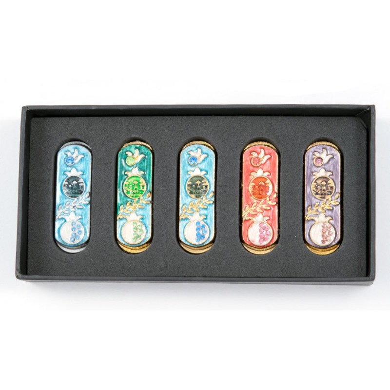 Set of Five Car Mezuzahs in Gift Box Pomegranate Design | Car Mezuzah