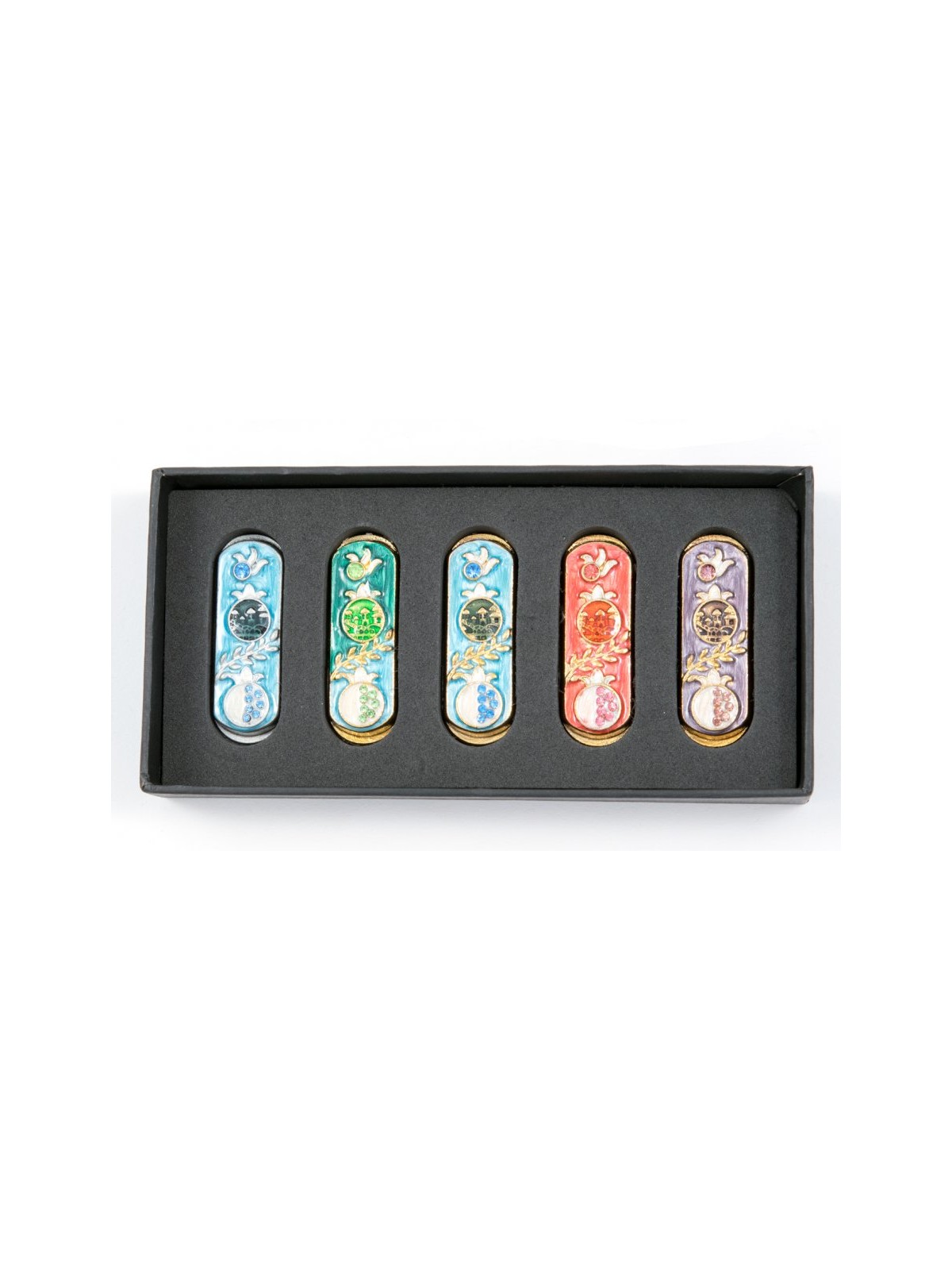 Set of Five Car Mezuzahs in Gift Box Pomegranate Design | Car Mezuzah