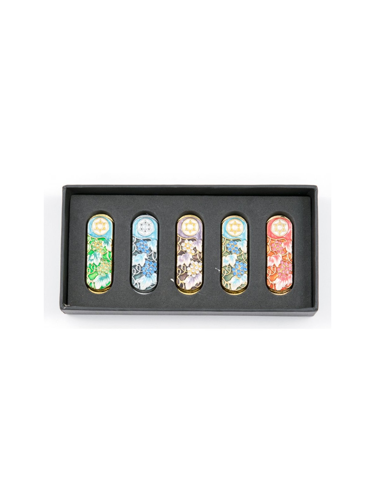 Set of Five Car Mezuzahs in Gift Box Grapevine and St... | Car Mezuzah