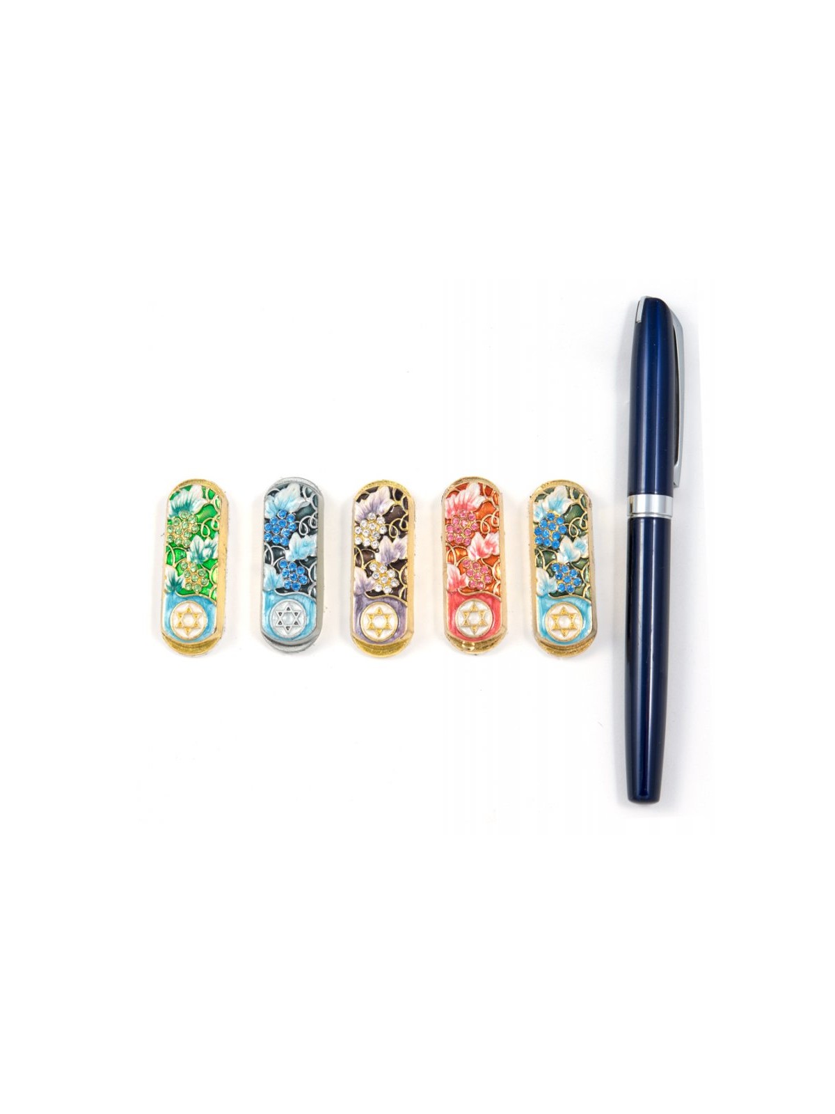 Set of Five Car Mezuzahs in Gift Box Grapevine and St... | Car Mezuzah