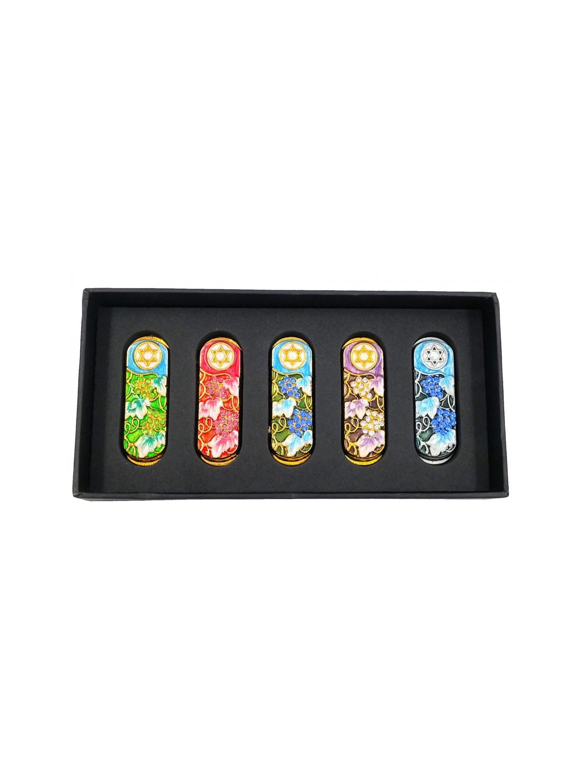 Set of Five Car Mezuzahs in Gift Box Grapevine and St... | Car Mezuzah