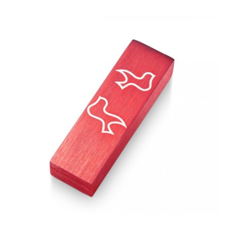 Adi Sidler Brushed Aluminum Car Mezuzah Peace Doves Red | Car Mezuzah