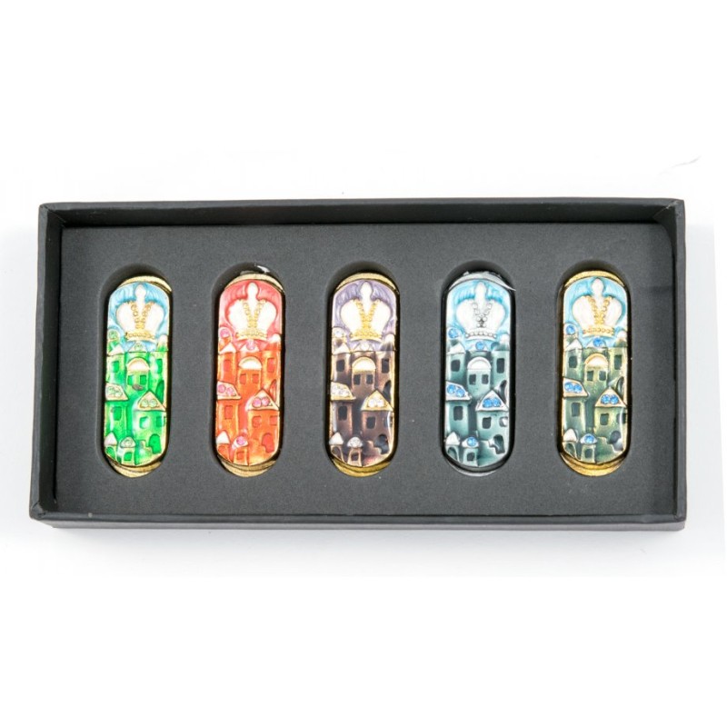 Set of Five Car Mezuzahs in Gift Box Jerusalem and Cr... | Car Mezuzah