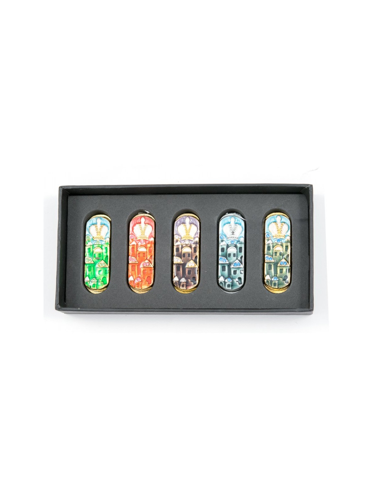 Set of Five Car Mezuzahs in Gift Box Jerusalem and Cr... | Car Mezuzah
