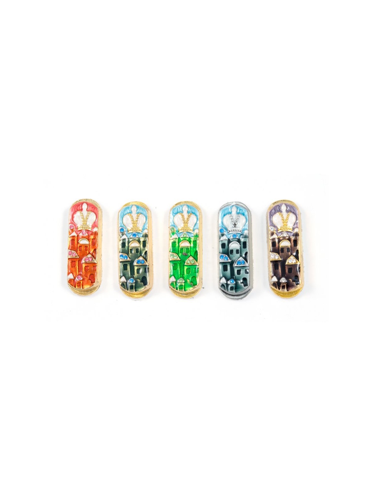 Set of Five Car Mezuzahs in Gift Box Jerusalem and Cr... | Car Mezuzah