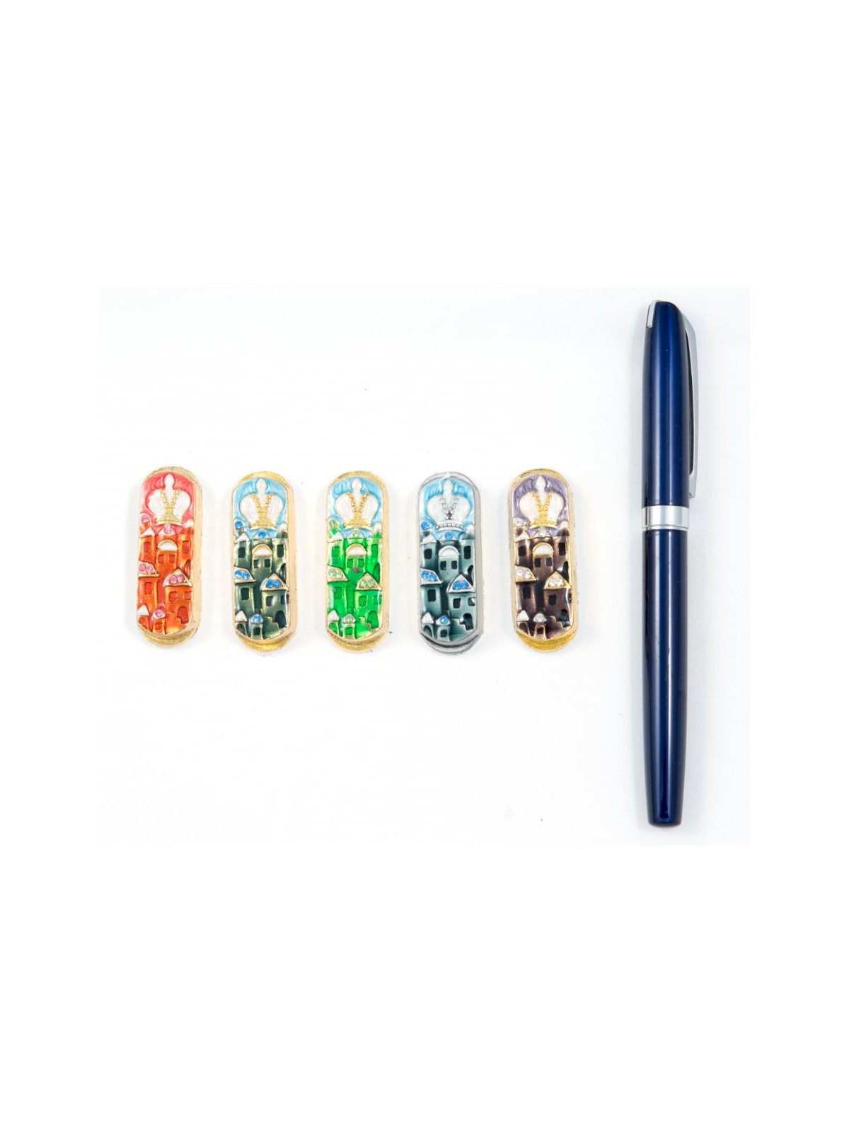 Set of Five Car Mezuzahs in Gift Box Jerusalem and Cr... | Car Mezuzah