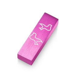 Adi Sidler Brushed Aluminum Car Mezuzah Peace Doves Pink | Car Mezuzah