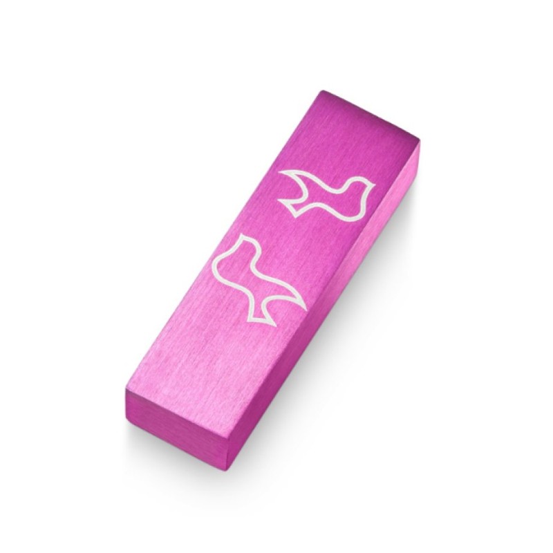 Adi Sidler Brushed Aluminum Car Mezuzah Peace Doves Pink | Car Mezuzah