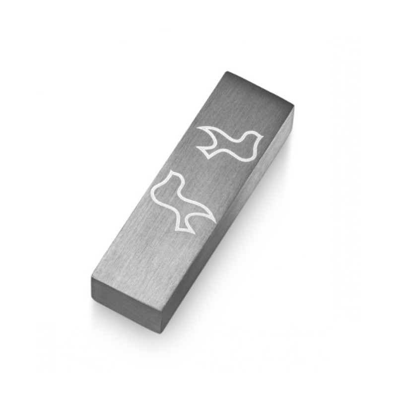 Adi Sidler Brushed Aluminum Car Mezuzah Peace Doves Gray | Car Mezuzah