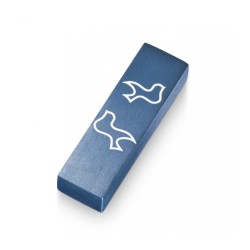 Adi Sidler Brushed Aluminum Car Mezuzah Peace Doves Blue | Car Mezuzah